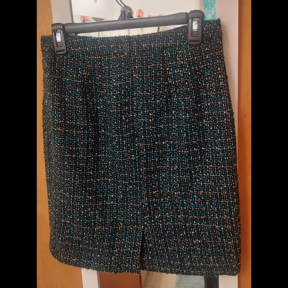 LOFT Tweed Skirt Size 4. Black, White, Brown and Blue / Teal Color - Picture 2 of 6